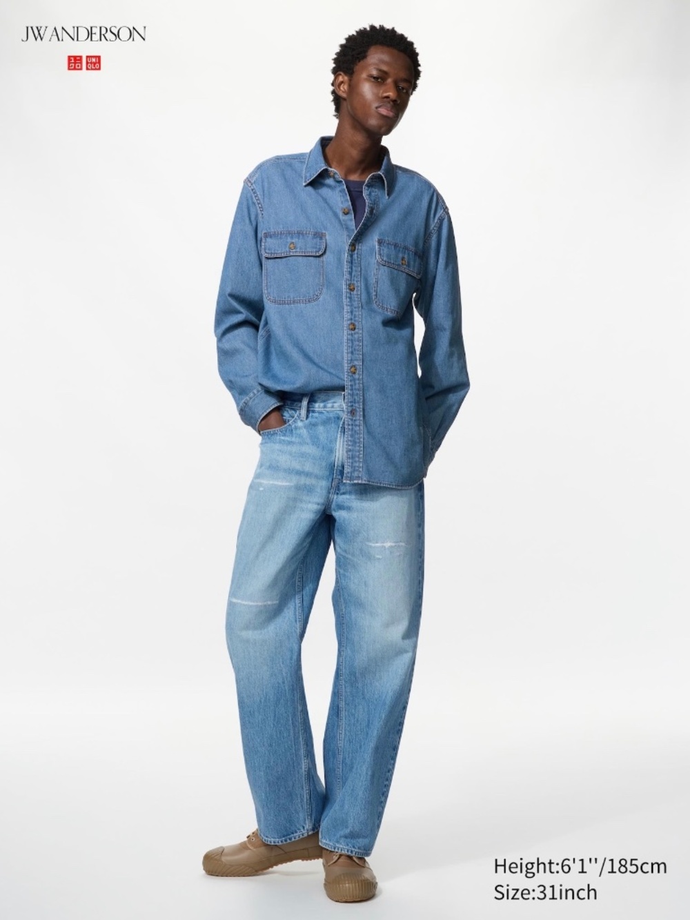 JW Anderson x UNIQLO Men’s Distressed Straight Jeans 33x30 Blue